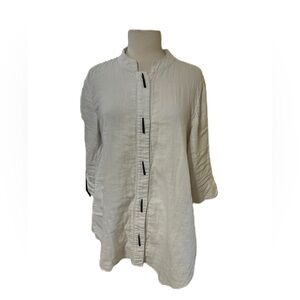 Chico's Sz 2 L White Cotton Gauze Modernist Lagenlook Tunic Top Asymmetrical